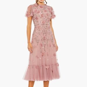 Mac Duggal Sequin Floral Cocktail Midi Dress